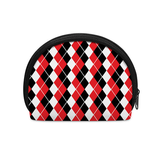 Red Black And White Argyle Print Coin Purse