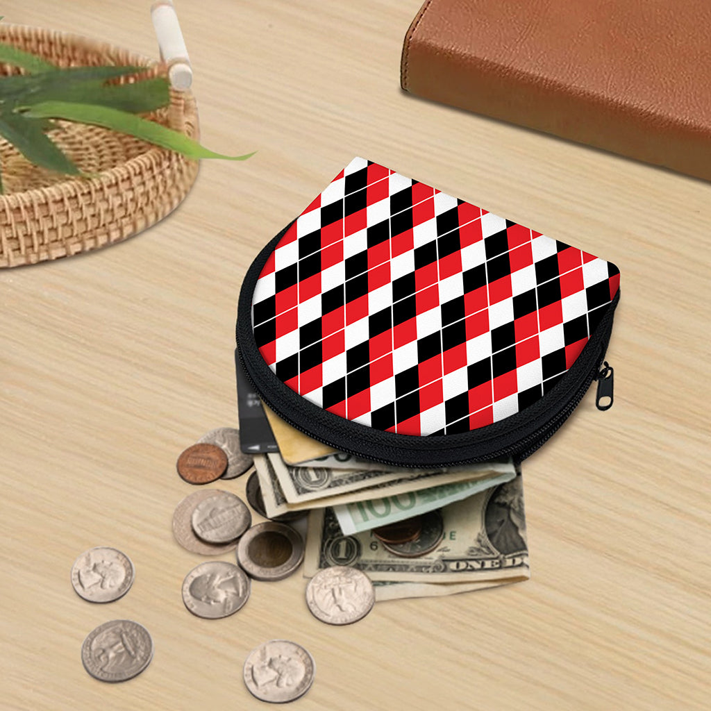 Red Black And White Argyle Print Coin Purse