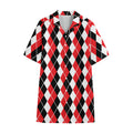 Red Black And White Argyle Print Cotton Hawaiian Shirt
