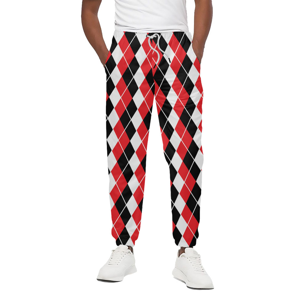 Red Black And White Argyle Print Cotton Pants