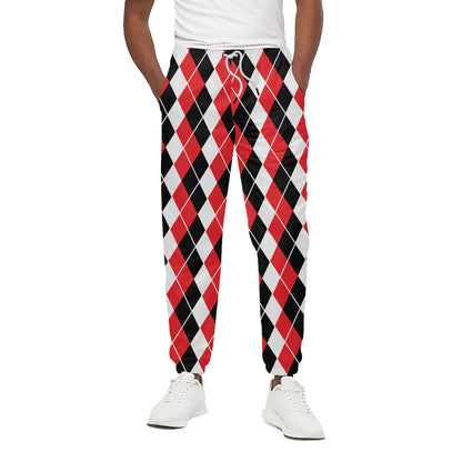 Red Black And White Argyle Print Cotton Pants