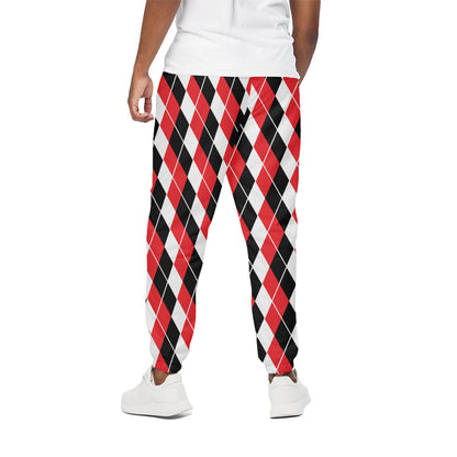 Red Black And White Argyle Print Cotton Pants