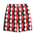 Red Black And White Argyle Print Cotton Shorts
