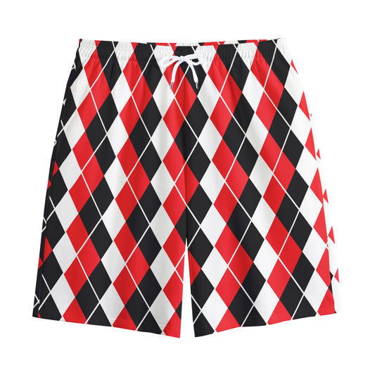 Red Black And White Argyle Print Cotton Shorts