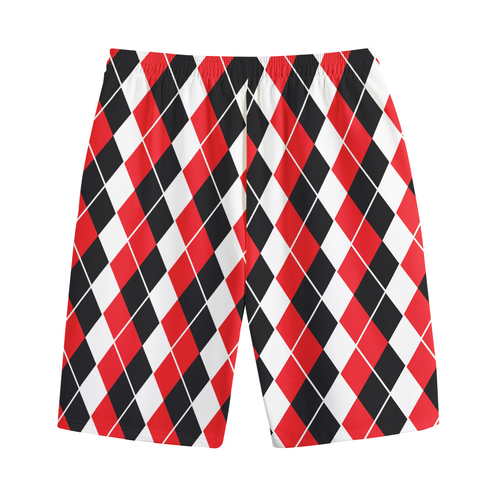 Red Black And White Argyle Print Cotton Shorts