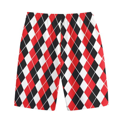 Red Black And White Argyle Print Cotton Shorts