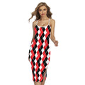 Red Black And White Argyle Print Cross Back Cami Dress