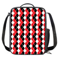 Red Black And White Argyle Print Crossbody Lunch Bag