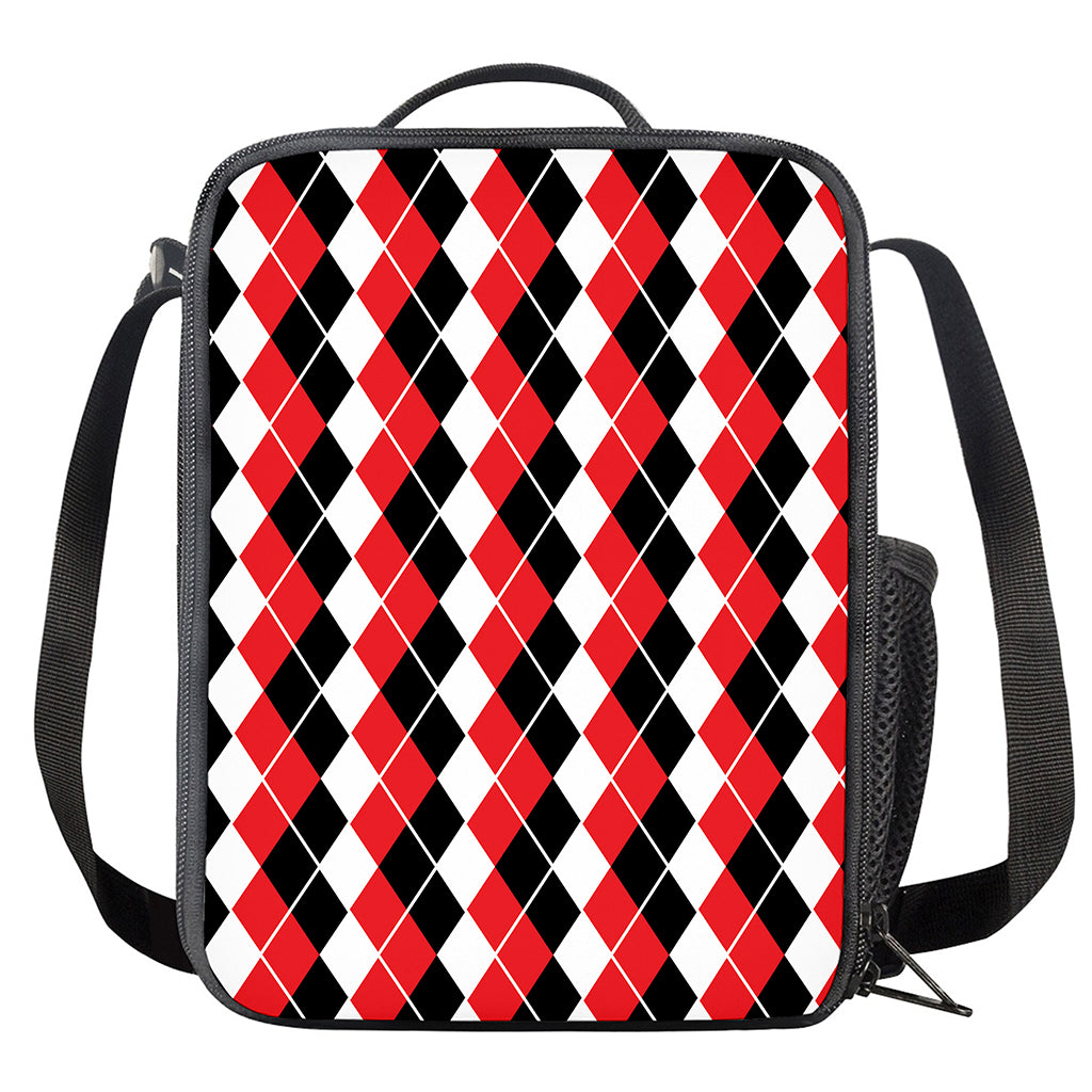 Red Black And White Argyle Print Crossbody Lunch Bag
