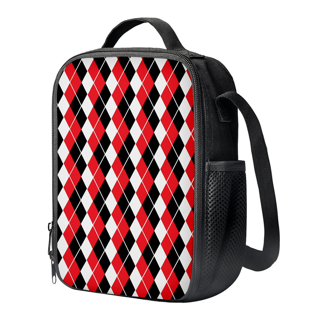 Red Black And White Argyle Print Crossbody Lunch Bag