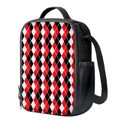 Red Black And White Argyle Print Crossbody Lunch Bag