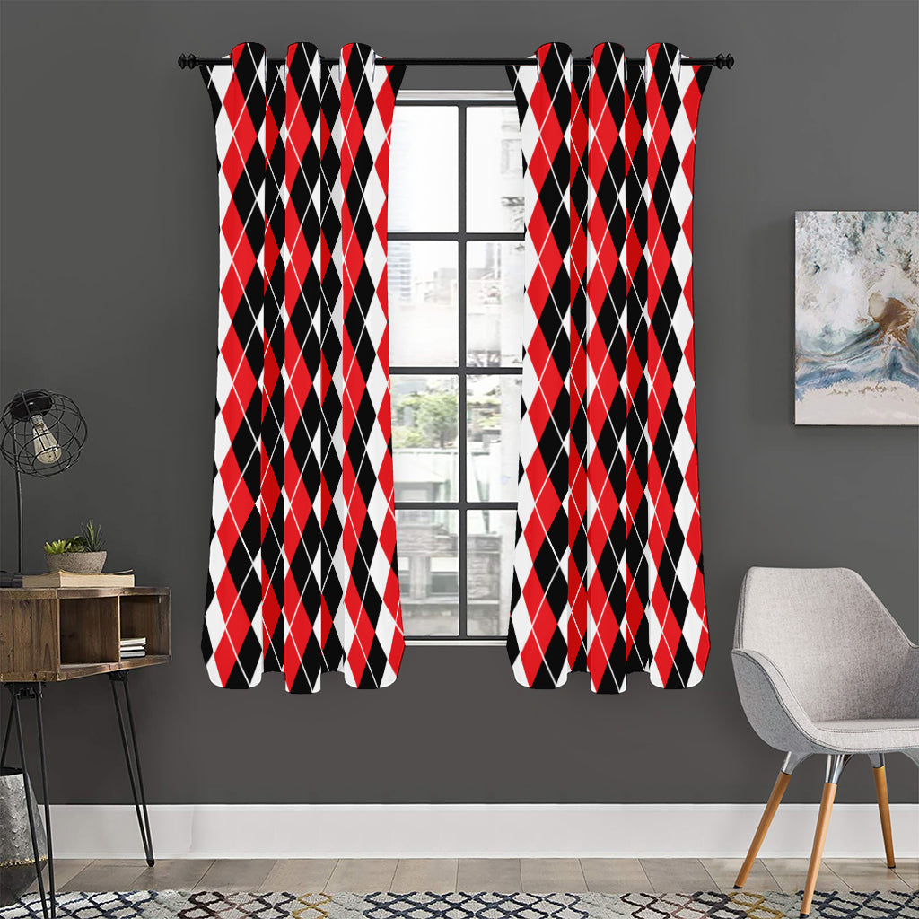 Red Black And White Argyle Print Curtain