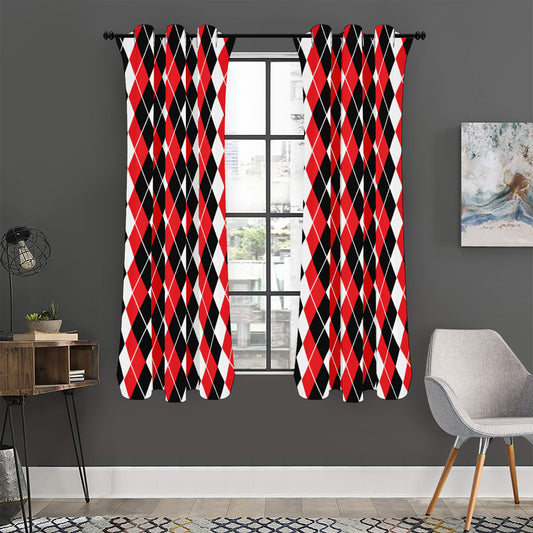 Red Black And White Argyle Print Curtain