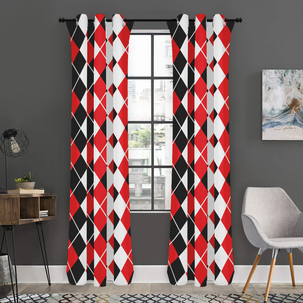 Red Black And White Argyle Print Curtain