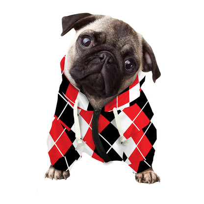 Red Black And White Argyle Print Dog Zip Up Hoodie