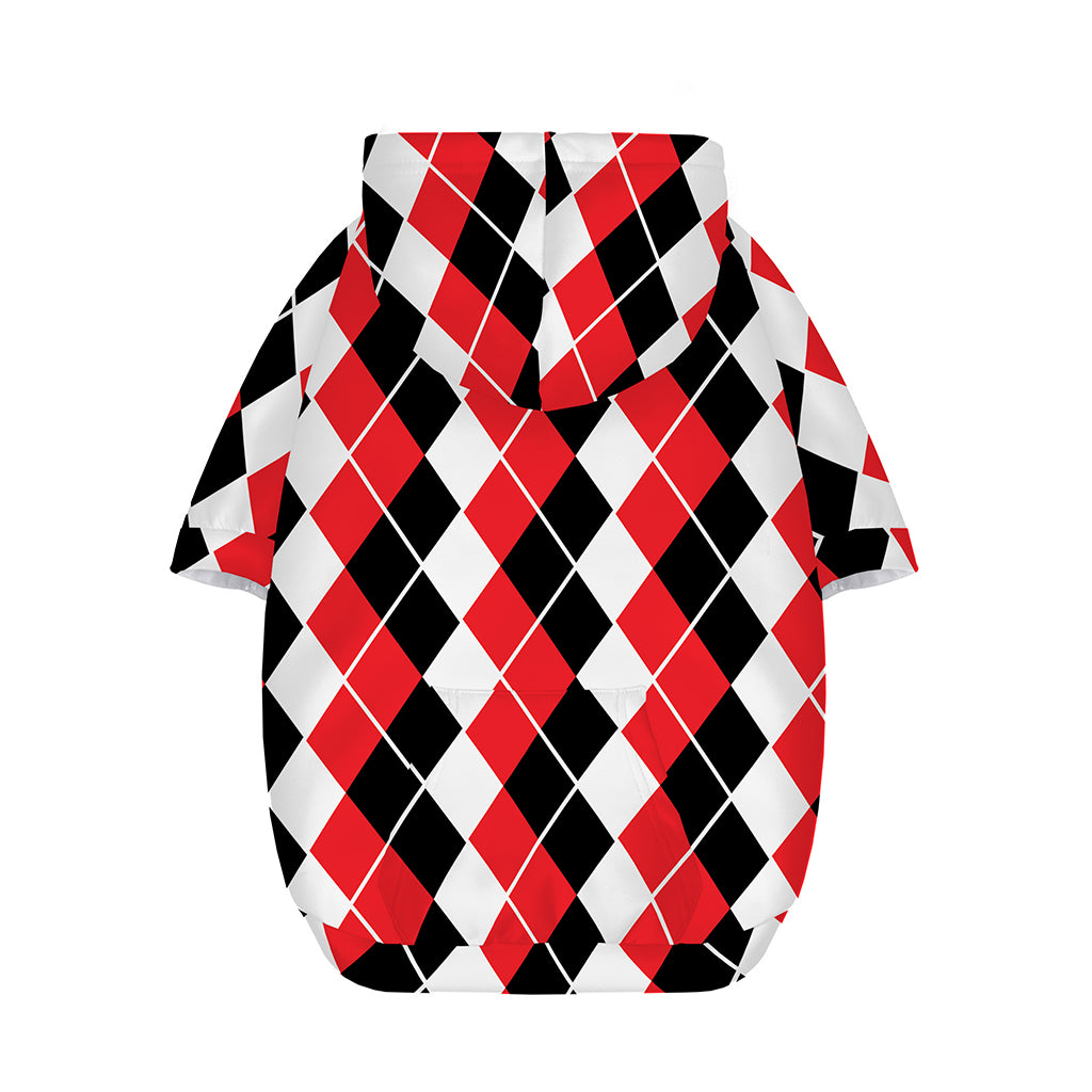 Red Black And White Argyle Print Dog Zip Up Hoodie