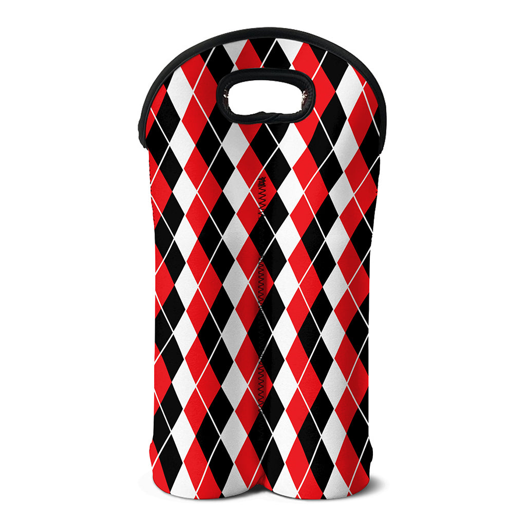 Red Black And White Argyle Print Double Neoprene Wine Tote