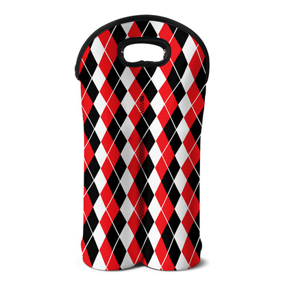Red Black And White Argyle Print Double Neoprene Wine Tote