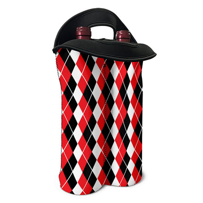 Red Black And White Argyle Print Double Neoprene Wine Tote