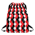 Red Black And White Argyle Print Drawstring Backpack