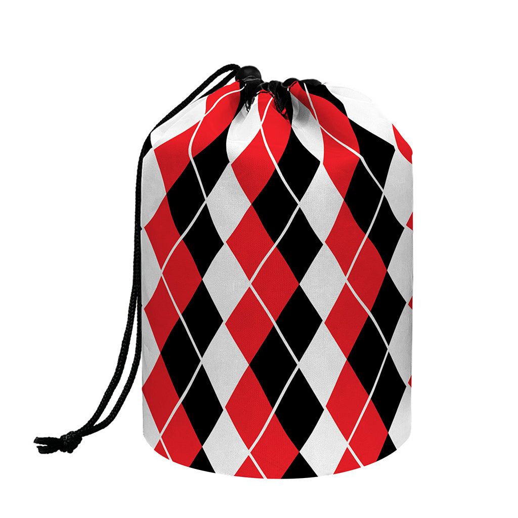 Red Black And White Argyle Print Drawstring Makeup Bag