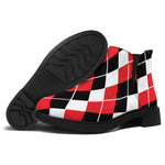 Red Black And White Argyle Print Flat Ankle Boots