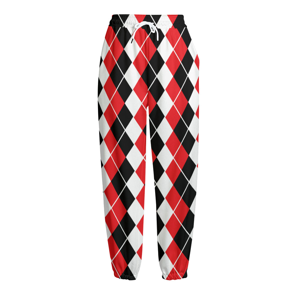 Red Black And White Argyle Print Fleece Lined Knit Pants
