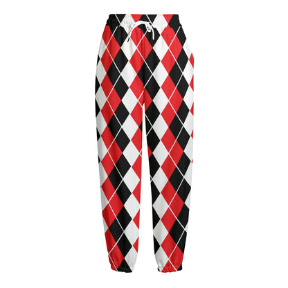 Red Black And White Argyle Print Fleece Lined Knit Pants