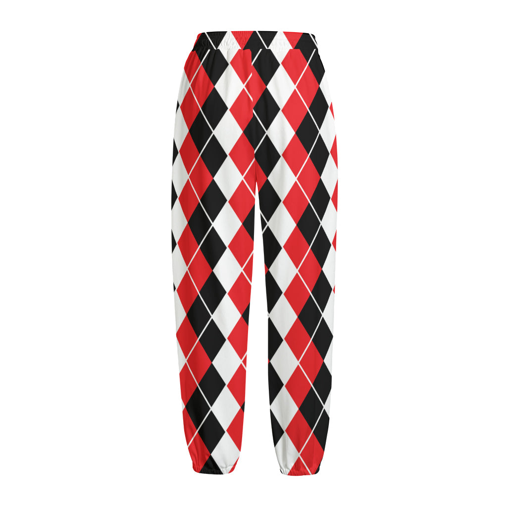 Red Black And White Argyle Print Fleece Lined Knit Pants