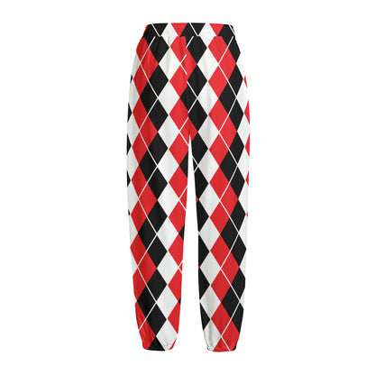 Red Black And White Argyle Print Fleece Lined Knit Pants