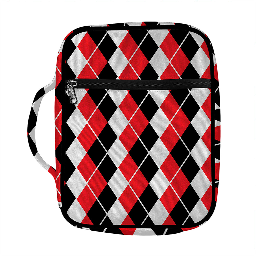 Red Black And White Argyle Print Front Pocket Bible Bag