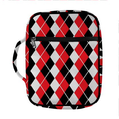 Red Black And White Argyle Print Front Pocket Bible Bag