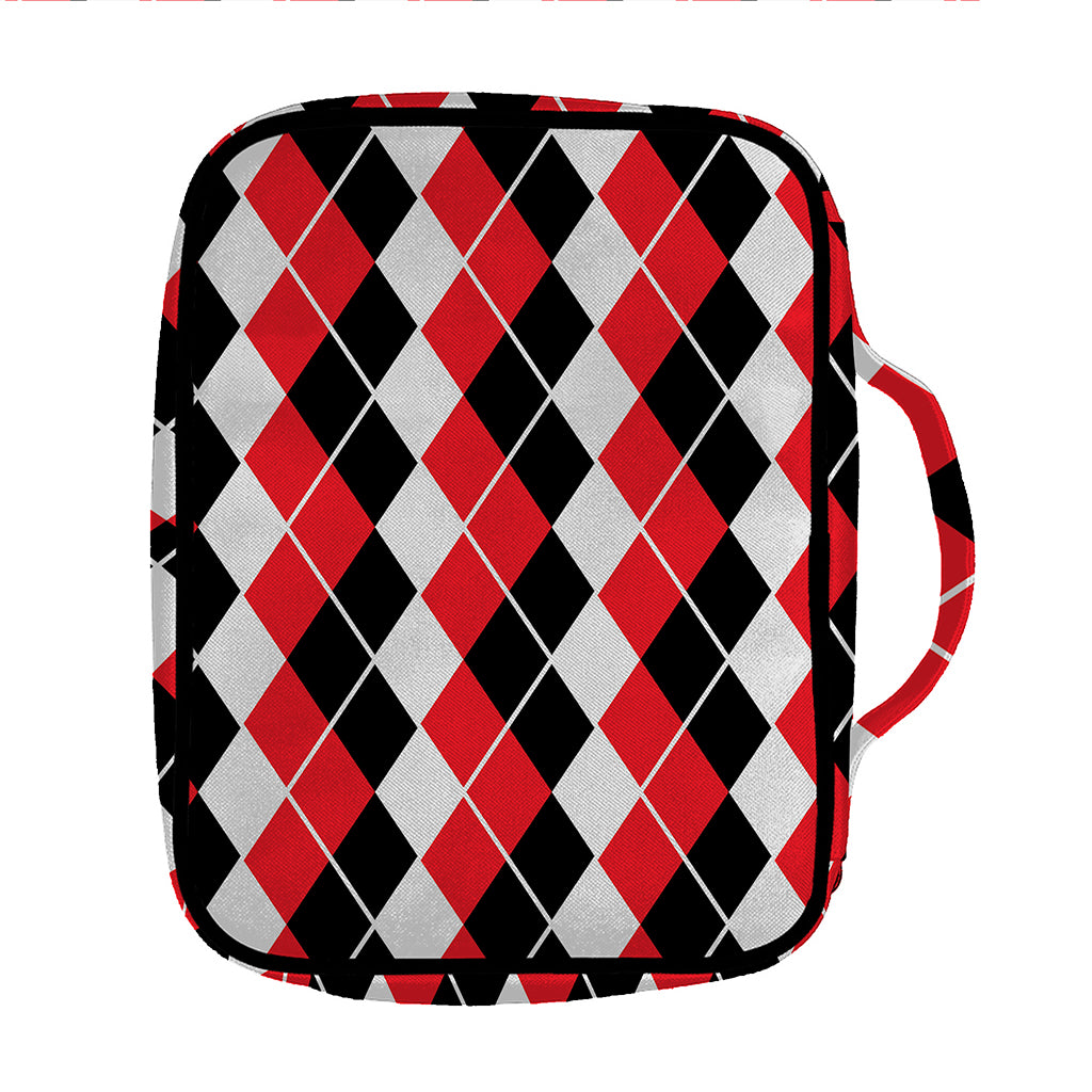 Red Black And White Argyle Print Front Pocket Bible Bag