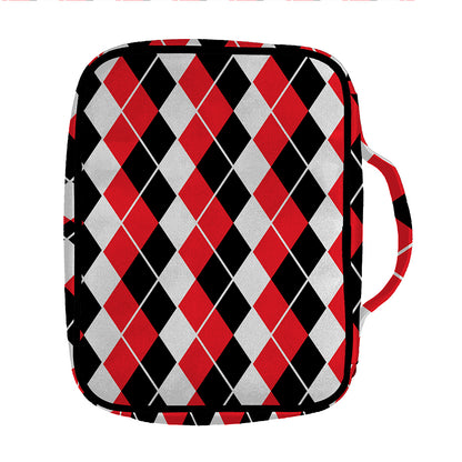 Red Black And White Argyle Print Front Pocket Bible Bag