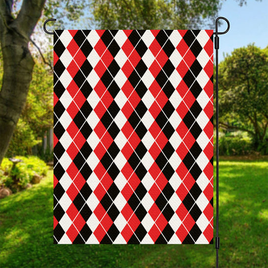 Red Black And White Argyle Print Garden Flag