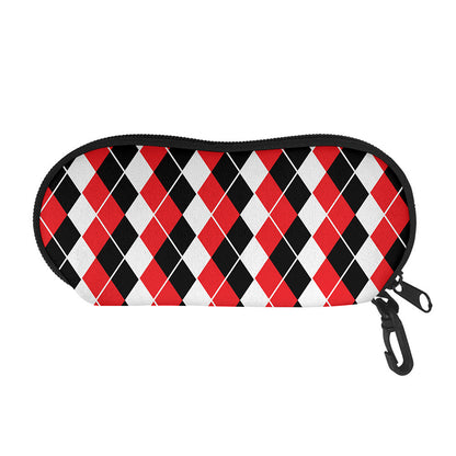 Red Black And White Argyle Print Glasses Case