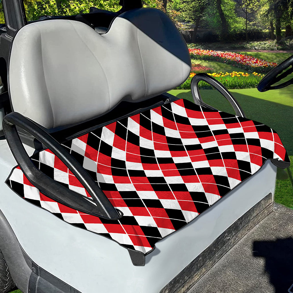 Red Black And White Argyle Print Golf Cart Seat Cover