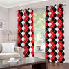 Red Black And White Argyle Print Grommet Curtains