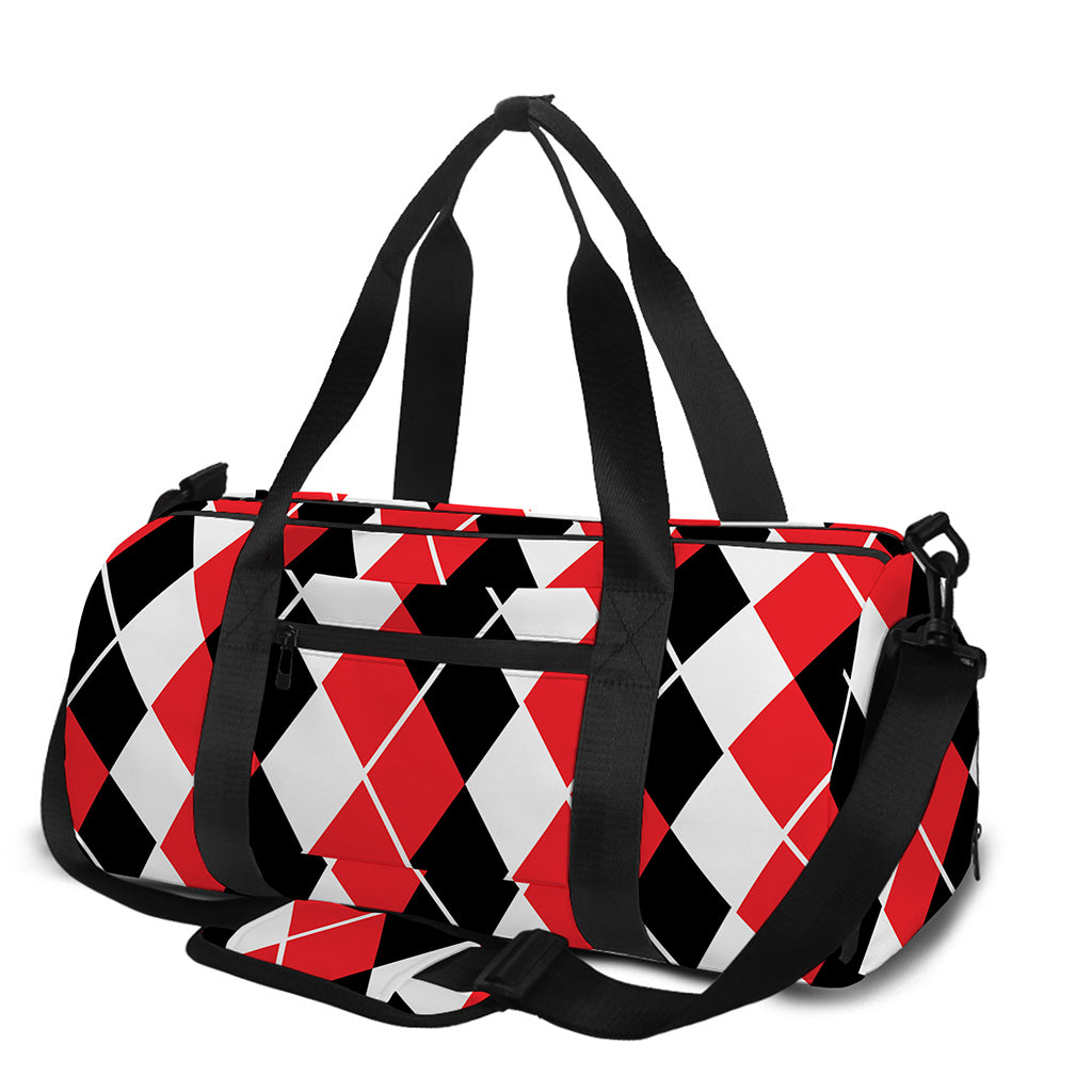 Red Black And White Argyle Print Gym Bag