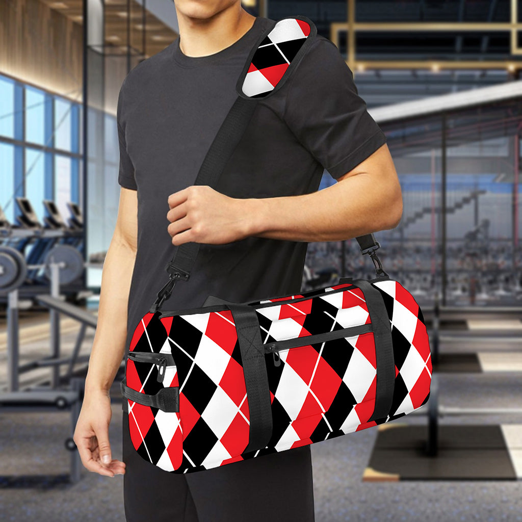 Red Black And White Argyle Print Gym Bag