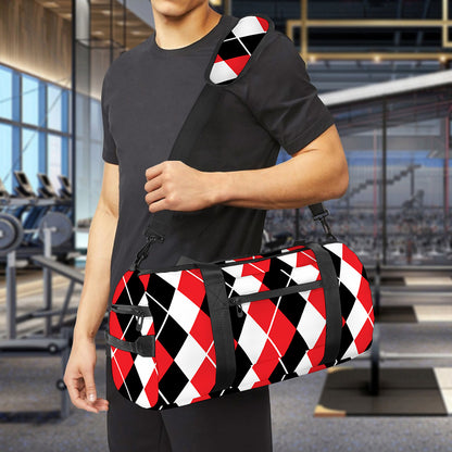 Red Black And White Argyle Print Gym Bag