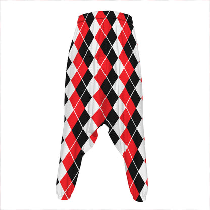 Red Black And White Argyle Print Hammer Pants