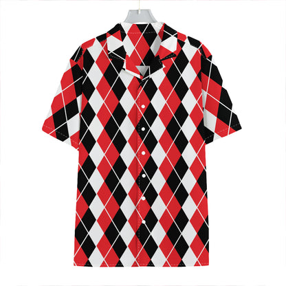 Red Black And White Argyle Print Hawaiian Shirt