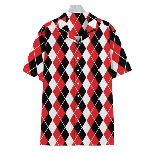 Red Black And White Argyle Print Hawaiian Shirt