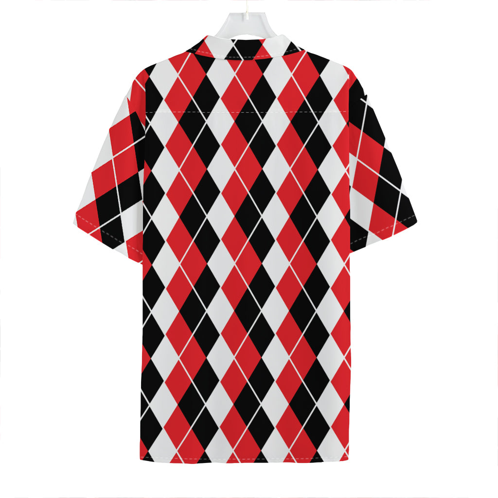Red Black And White Argyle Print Hawaiian Shirt