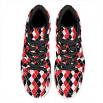Red Black And White Argyle Print High Top Leather Sneakers
