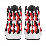 Red Black And White Argyle Print High Top Leather Sneakers