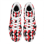 Red Black And White Argyle Print High Top Leather Sneakers