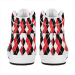 Red Black And White Argyle Print High Top Leather Sneakers