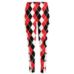 Red Black And White Argyle Print High-Waisted Pocket Leggings